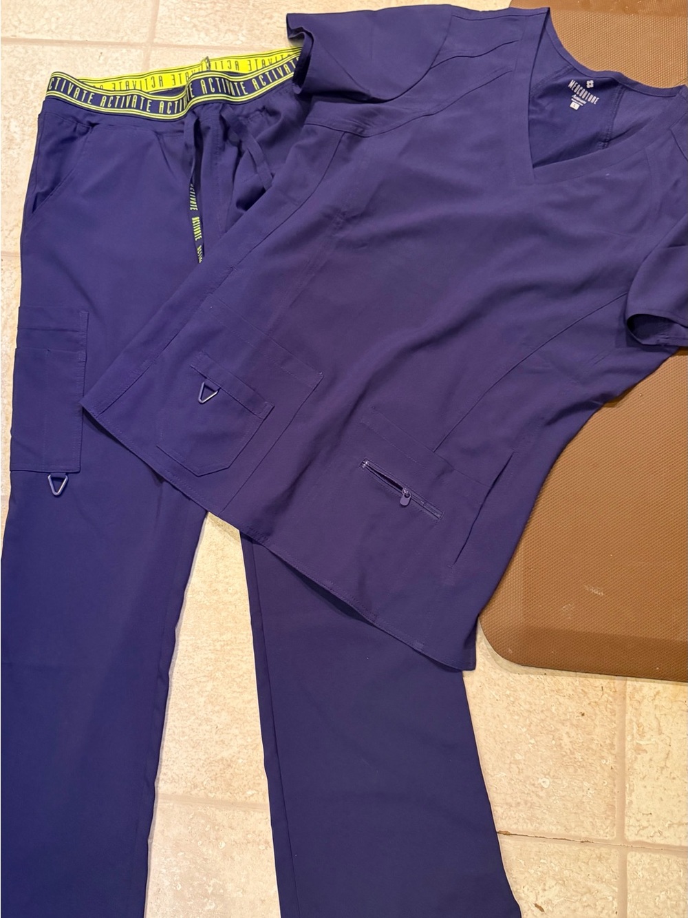 Med Couture dark purple large scrub top & medium scrub pants!